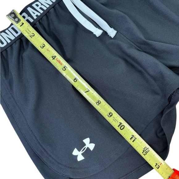 Under Armour Loose Drawstring Black Shorts + White Logo Waist Band Detail, YL - Picture 8 of 8